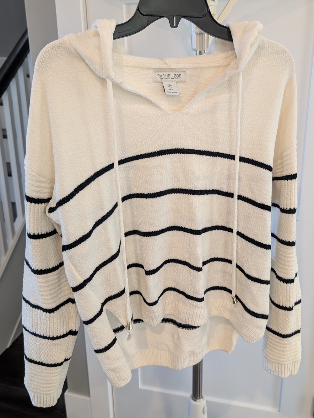 Rachel Zoe Cream & Black Striped Hooded Sweater